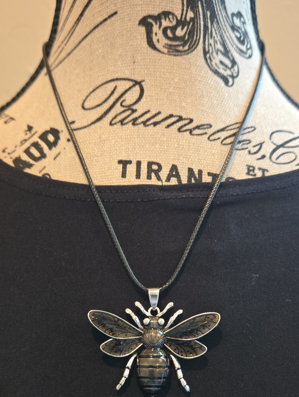 Bee Pendant Necklace in Black and Silver. Special Purchase
